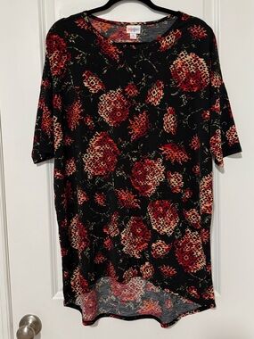 LuLaRoe Black Tunic with Red Floral Pattern